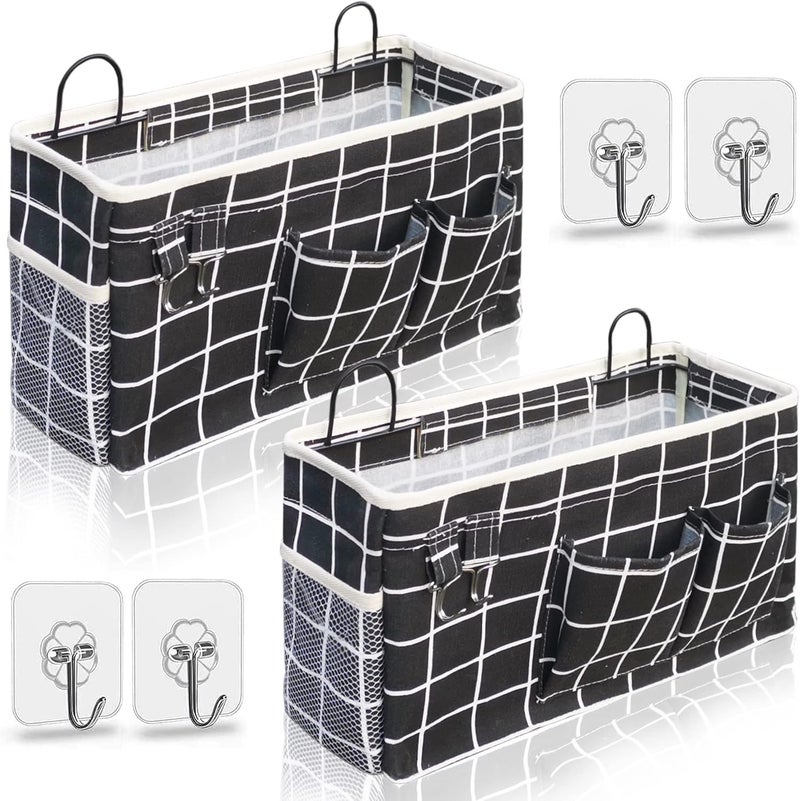 Kanrichu 2pcs Large Wall Hanging Organizer Bag, Linen Fabric Door Hanging Storage Baskets with Pockets, Waterproof Bin for Kitchen, Bedroom, Office, RV Camper (Black) - Image 1